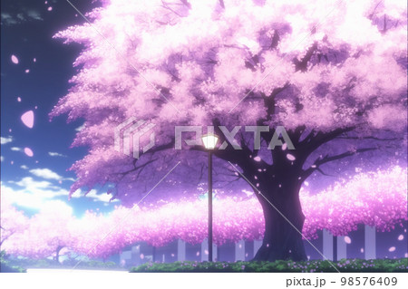 桜 アニメ 花 植物 木 青空 雲 春 花吹雪 桜 アニメ 花 植物 木 青空 雲 春 花吹雪 98576409