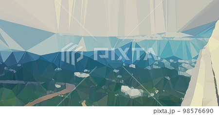 海外旅行のワクワク感。飛行機から東南アジアを見るイラスト。タイバンコクチャオプラヤー川上空。その2 海外旅行のワクワク感。飛行機から東南アジアを見るイラスト。タイバンコクチャオプラヤー川上空。その2 98576690