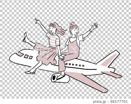 Girls on an airplane leaving for a two-person trip 98577701