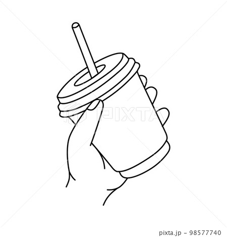 Human hand holding drink cup. Coffee time, coffee break concept. Mug of coffee to takeaway. Beverages and drinks concept. Vector illustration 98577740