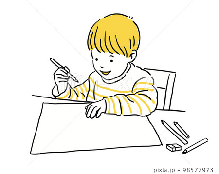 紙に絵を描こうとしている子ども 98577973