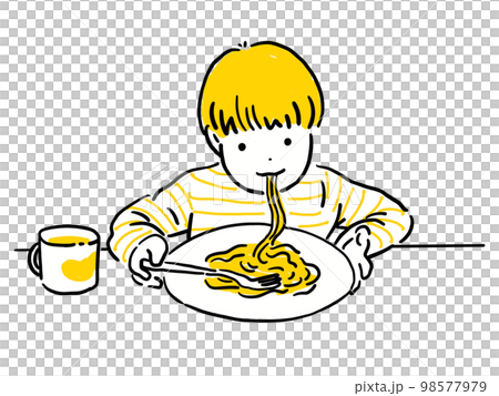 美味しそうにパスタを食べる子ども 美味しそうにパスタを食べる子ども 98577979