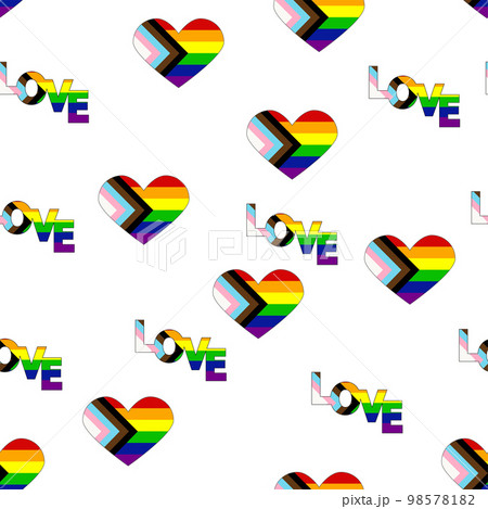 Seamless pattern with new lgbt flag, hearts, text, flower and flag. Gay pride. Pride Month. Love, lgbtq 98578182
