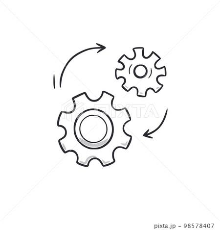 Gear mechanism doodle. Gear wheel hand drawn sketch style icon. Technology engine, idea, team doodle drawn concept. Gear mechanism doodle. Gear wheel hand drawn sketch style icon. Technology engine, idea, team doodle drawn concept. 98578407