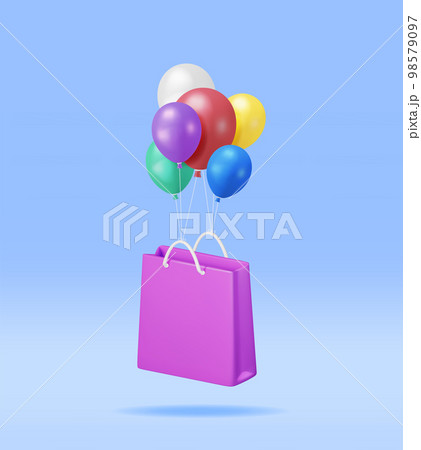 3D Shopping Bag with Balloons Isolated. 98579097