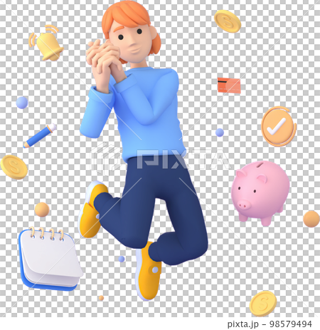 Tax Day Reminder Concept. Businessman submit tax by online concept, online tax payment and report. Business income. 3d illustration. 98579494