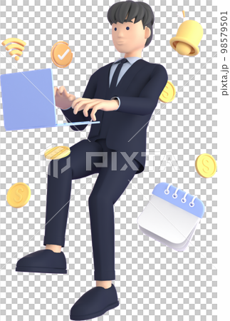 Tax Day Reminder Concept. Businessman submit tax by online concept, online tax payment and report. Business income. 3d illustration. 98579501