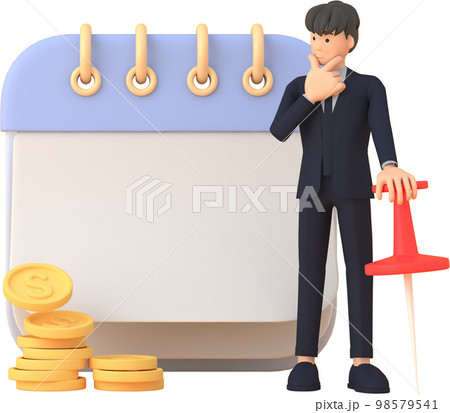 Tax Day Reminder Concept. Businessman submit tax by online concept, online tax payment and report. Business income. 3d illustration. 98579541
