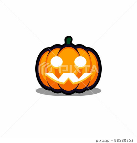 Halloween pumpkin, scary or spooky creepy pumpkins, Halloween holiday. Black stroke and shadow design. Isolated icon. 98580253