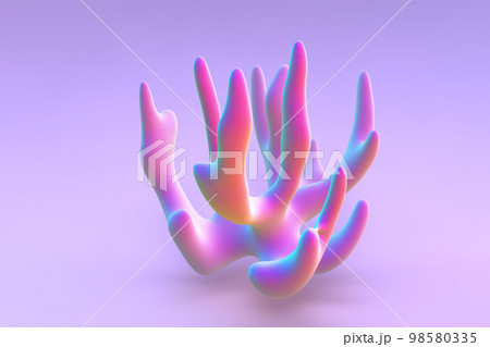 Pink 3D living coral polyp on purple background. 98580335