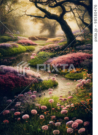 Enchanted garden painting 98580476