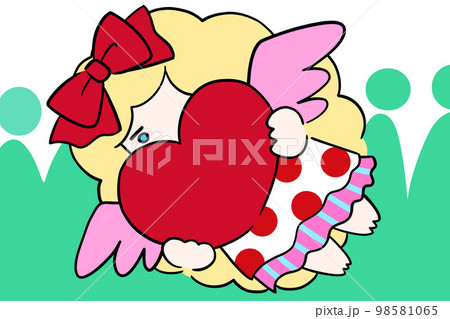 ギフト　キューピッド　天使　女の子　手描きイラスト　プレゼント 98581065