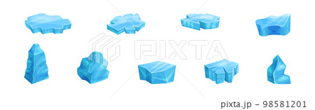 Ice Pieces or Cold Frozen Blocks Vector Set Ice Pieces or Cold Frozen Blocks Vector Set 98581201