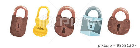 Padlock with Keyhole as Security Mechanism Vector Set 98581207