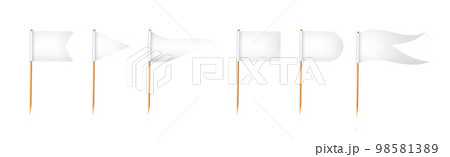 Toothpick flags. Wooden toothpicks with white paper flag. Location mark, map pointer. Vector 98581389