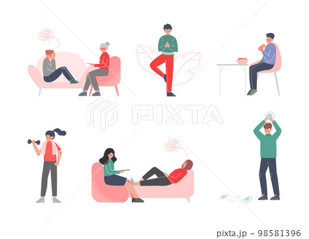 People Characters Caring about their Mental Health Vector Set 98581396