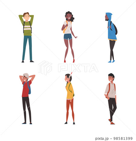 Diverse International College or University Students with Backpacks Vector Set 98581399