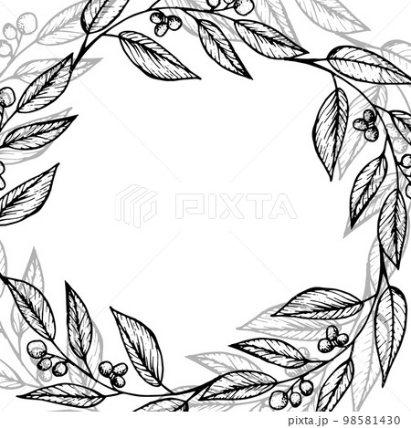 Frame with graphic vector plant branches with line stylization 98581430
