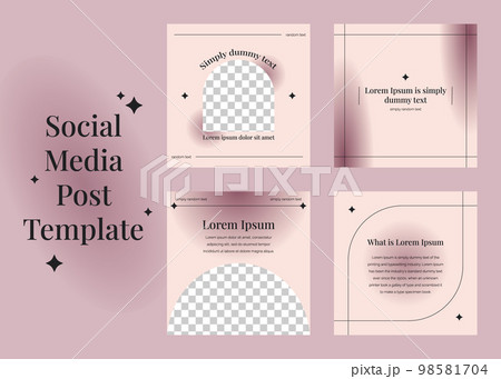 Set of aesthetic minimal square banner template for social media post. Editable microblog carousel slides template collection. Pastel pink gradient backdrops. Trendy backgrounds 98581704