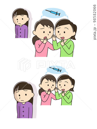 ワクチン差別の噂をする女性 98582066