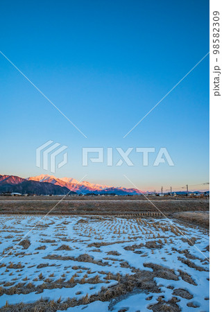 【大糸線沿線の風景】後立山連峰モルゲンロート【大町市常磐】 98582309
