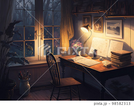 居心地の良い夜の書斎 98582313