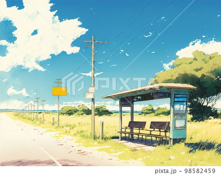 田舎のバス停のイラスト素材 [98582459] - PIXTA