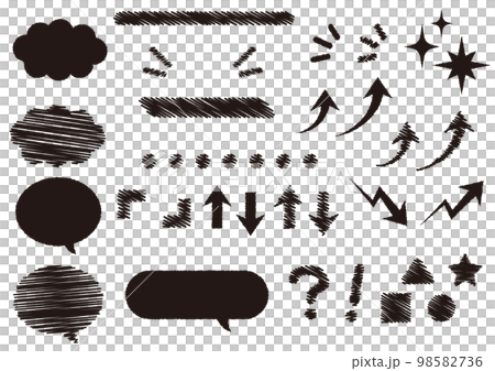 手描き風　矢印や吹き出し、カッコなどの素材セット 98582736