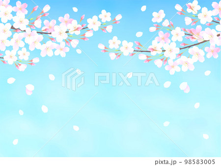 青空と桜の水彩タッチのベクターイラスト背景 青空と桜の水彩タッチのベクターイラスト背景 98583005