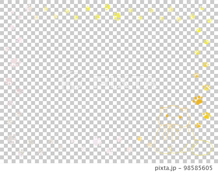 イラスト素材:かわいい足跡と猫のフレーム(パステルカラー) 98585605