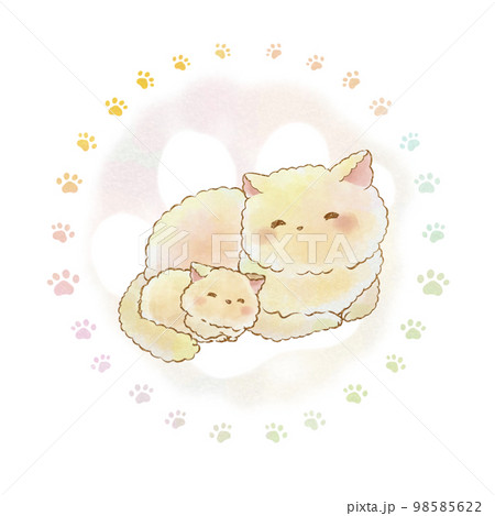 ワンポイントイラスト素材:親子の猫(手描き水彩風)のイラスト素材