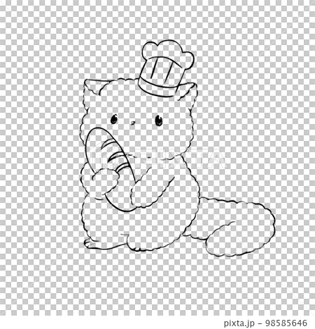 Stock Illustration: Cat holding bread (line drawing) Stock Illustration: Cat holding bread (line drawing) 98585646