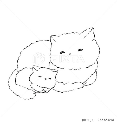 イラスト素材: 猫の親子(線画) 98585648
