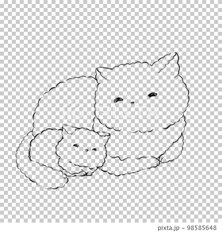 イラスト素材: 猫の親子(線画) 98585648