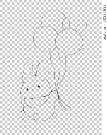 Stock Illustration: A rabbit flying with a balloon (line drawing) Stock Illustration: A rabbit flying with a balloon (line drawing) 98585652
