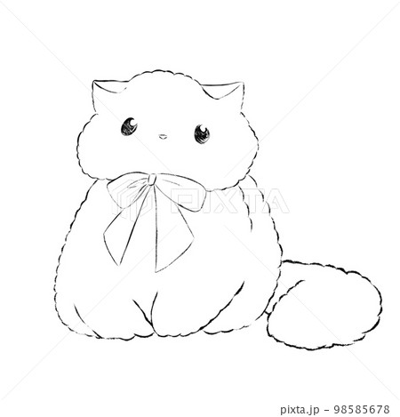 イラスト素材: じっとしている猫(線画) イラスト素材: じっとしている猫(線画) 98585678