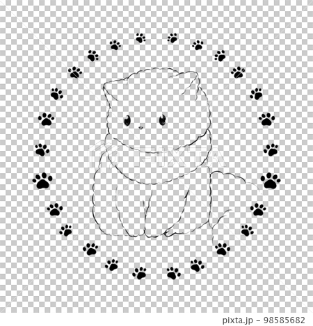 Stamp-style illustration material: cat facing down (line drawing) Stamp-style illustration material: cat facing down (line drawing) 98585682