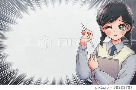 少女マンガイラスト素材・タブレットを持って悩む学生 少女マンガイラスト素材・タブレットを持って悩む学生 98585707