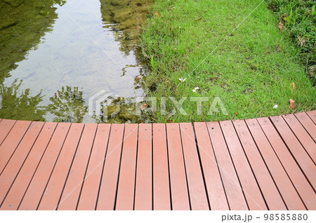 natural garden with wooden bridge, beautiful garden 98585880
