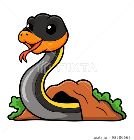 Cute black copper rat snake cartoon out from hole 98586662