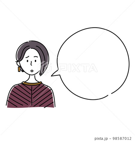 ワンレンの髪を耳にかけた女性が困っているイラストとフキダシ素材 98587012