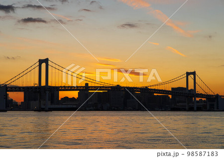 東京都市風景 夕焼けとレインボーブリッジ 東京都市風景 夕焼けとレインボーブリッジ 98587183