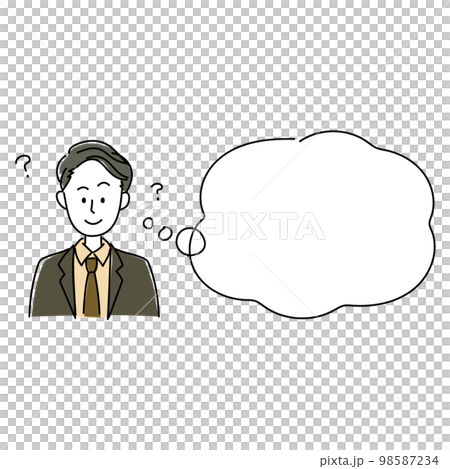 Illustration and balloon material of a man wearing a suit and setting his hair with a complicated smile Illustration and balloon material of a man wearing a suit and setting his hair with a complicated smile 98587234