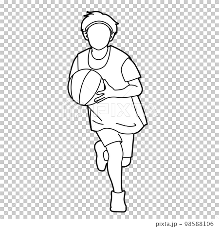 バスケットボールをする男の子のイラスト（白背景・ベクター・切り抜き） 98588106