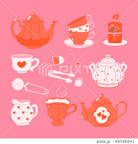 Tea set with the mood of Valentine s day. Vector graphics. Tea set with the mood of Valentine s day. Vector graphics. 98588941
