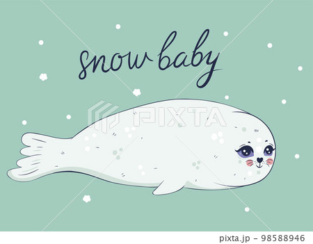 Postcard with a cute baby seal. Vector graphics. 98588946