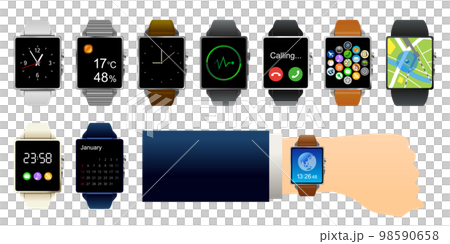 Multifunctional smartwatch, classic and luxury watch set. App display vector illustration material 98590658
