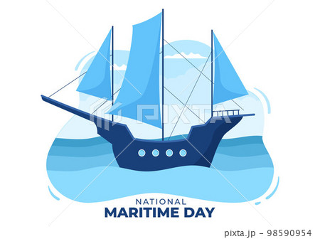 World Maritime Day Illustration with Sea and Ship for Web Banner or Landing Page in Flat Blue Nautical Celebration Cartoon Hand Drawn Templates 98590954