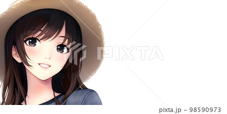 麦わら帽子をかぶった女性 夏 さわやかのイラスト素材 [98590973] - PIXTA