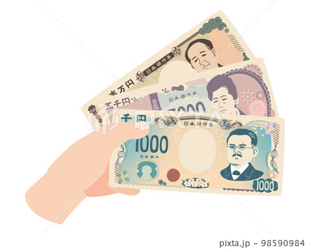 新千円・五千円・一万円札を持つ手 98590984